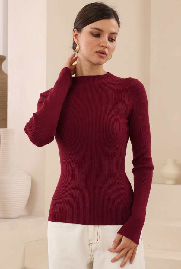 Bel Knit Skivvy - Burgundy