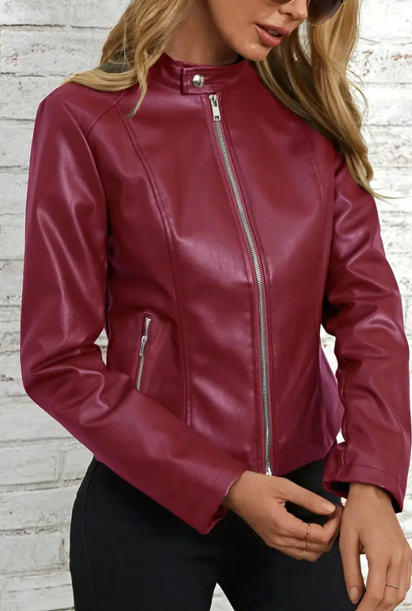 Lennox Faux Leather Jacket - Burgundy