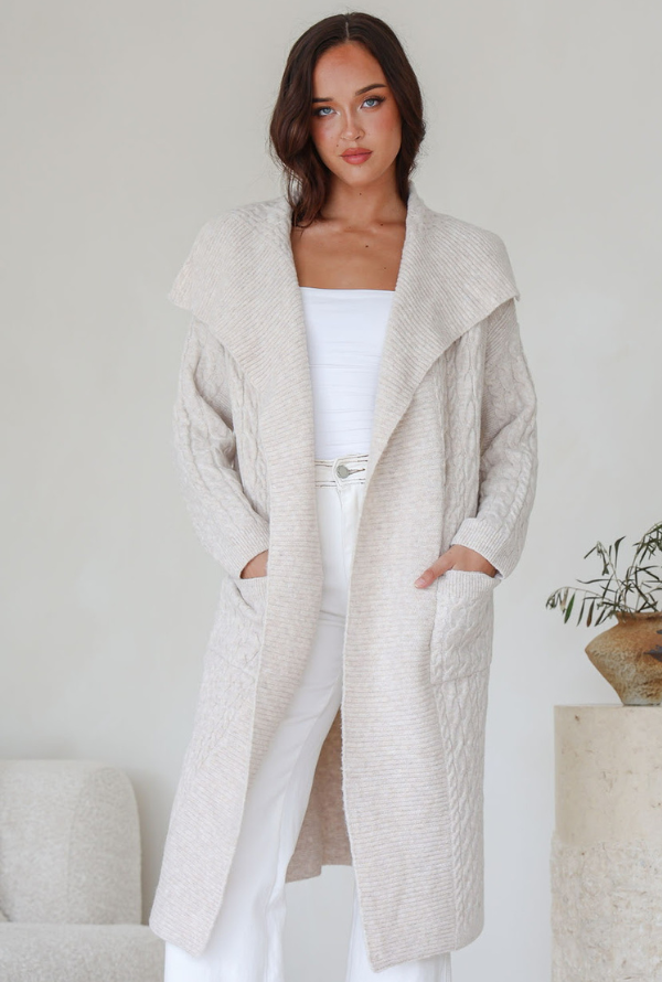 Alice Cable Cardigan - Latte