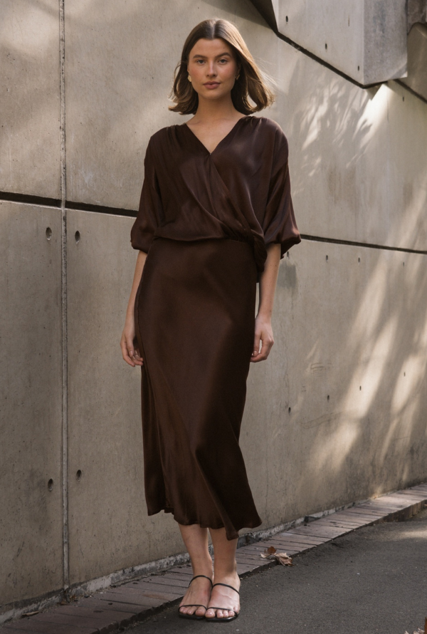 Lara Satin Skirt - Chocolate