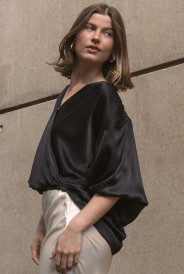 Lara Cross Over Blouse - Black