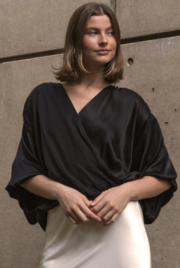 Lara Cross Over Blouse - Black