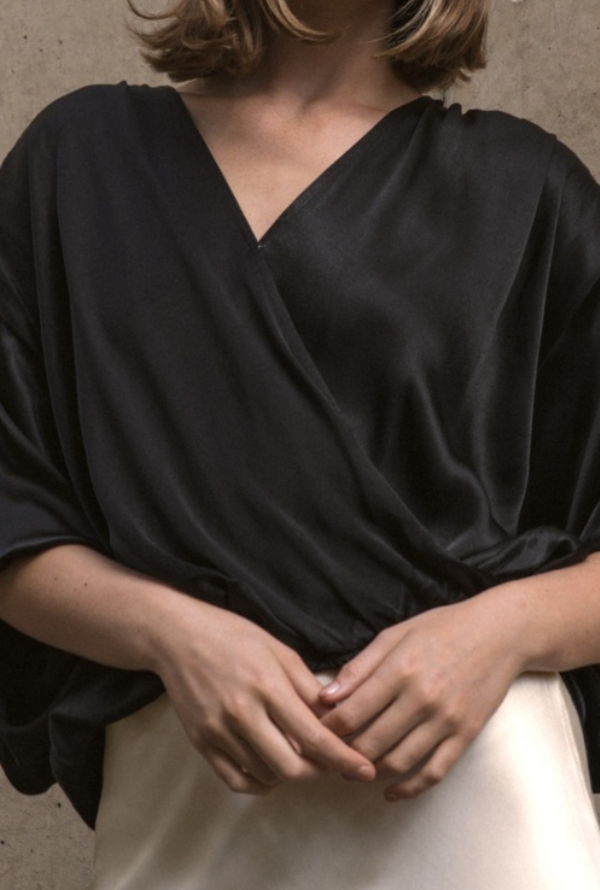 Lara Cross Over Blouse - Black