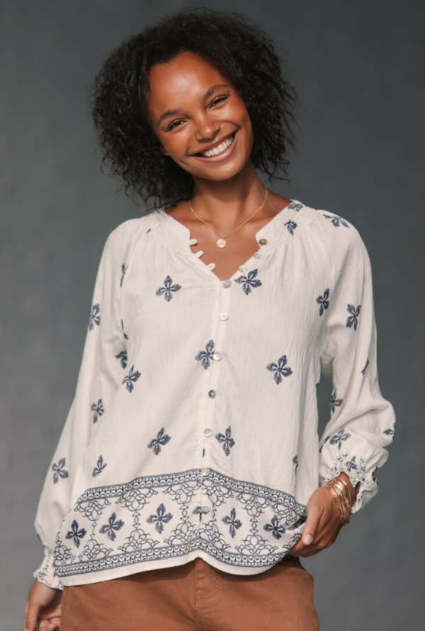 Luna Blouse - Ivory/Navy