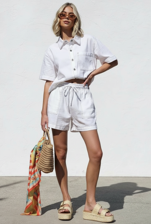 Olivia Denim Short - White