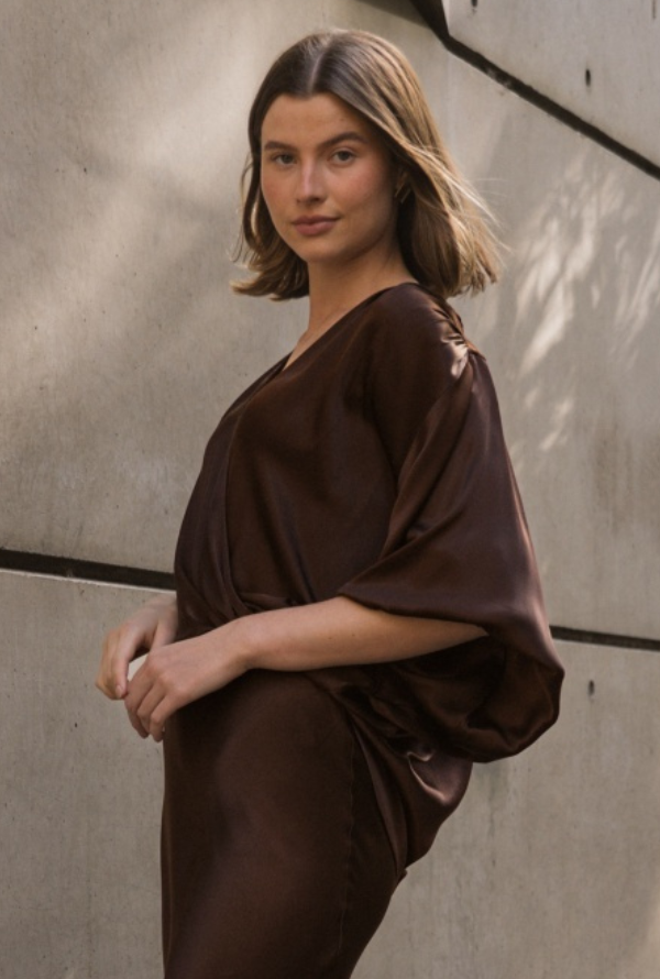 Lara Cross Over Blouse - Chocolate