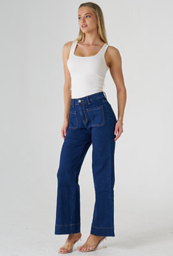Ruby Wide Leg Jeans - Dark Blue Denim