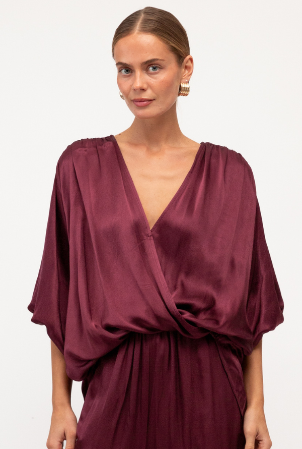 Lara Cross Over Blouse - Merlot