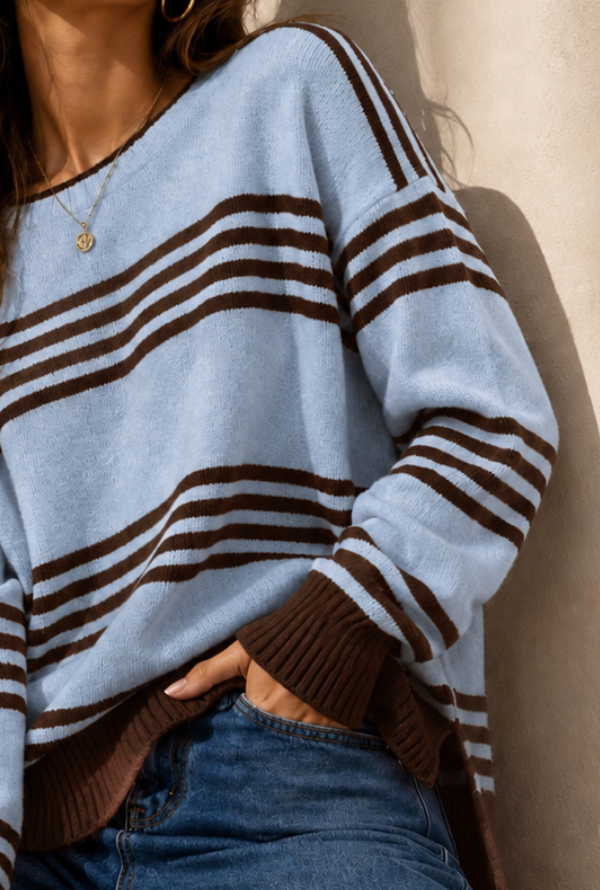 Aysha Knit - Powder Blue/Chocolate