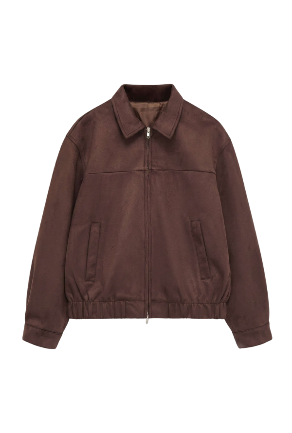 Ainsley Faux Suede Bomber - Chocolate