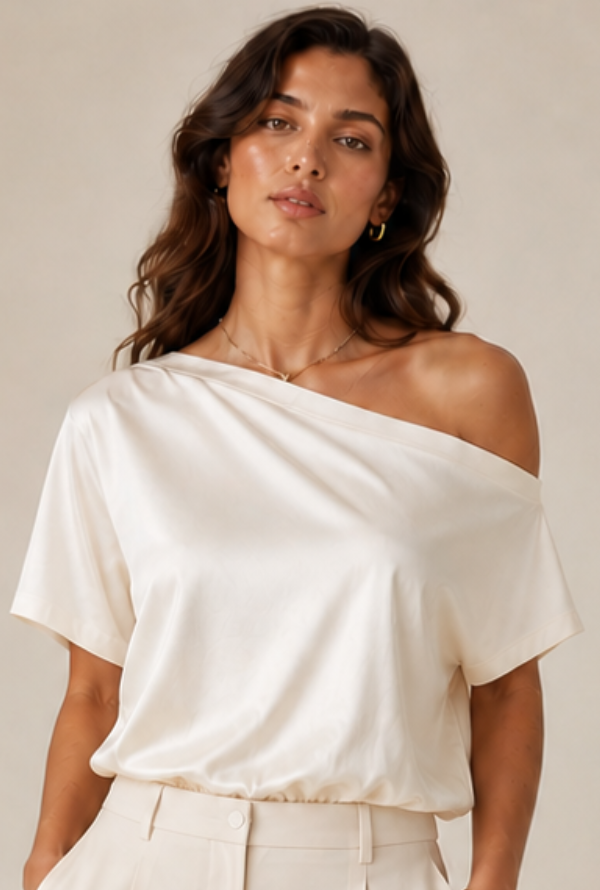 Belle Satin Top - Ivory