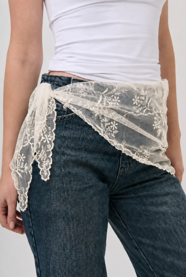 Seraphine Lace Head Scarf - Ivory