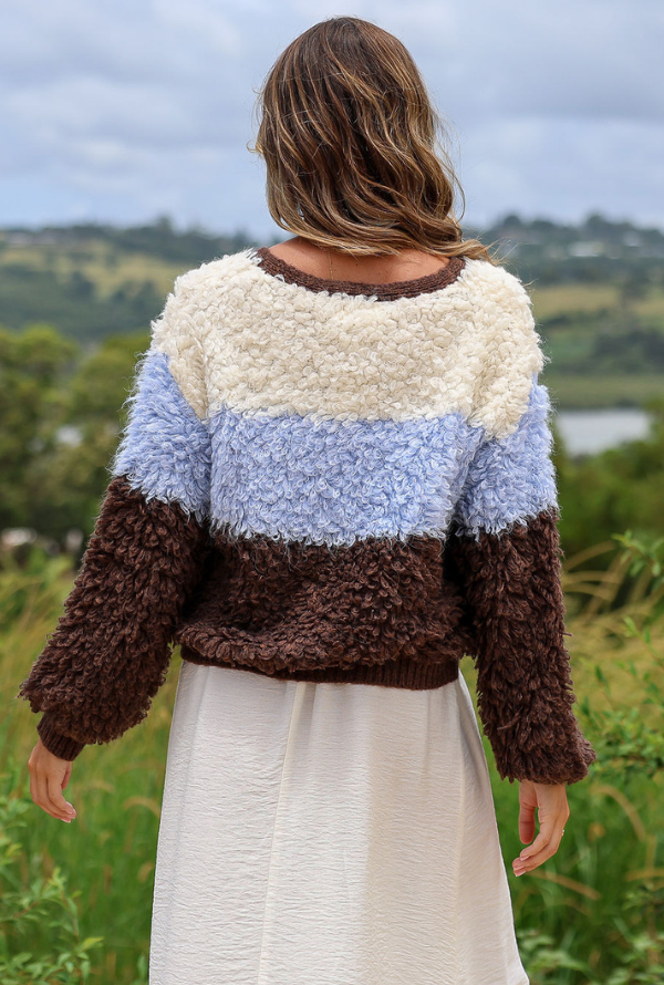 Aria Cardigan - Powder Blue/ Chocolate