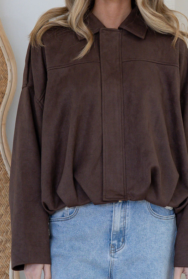 Molly Faux Suede Jacket - Chocolate
