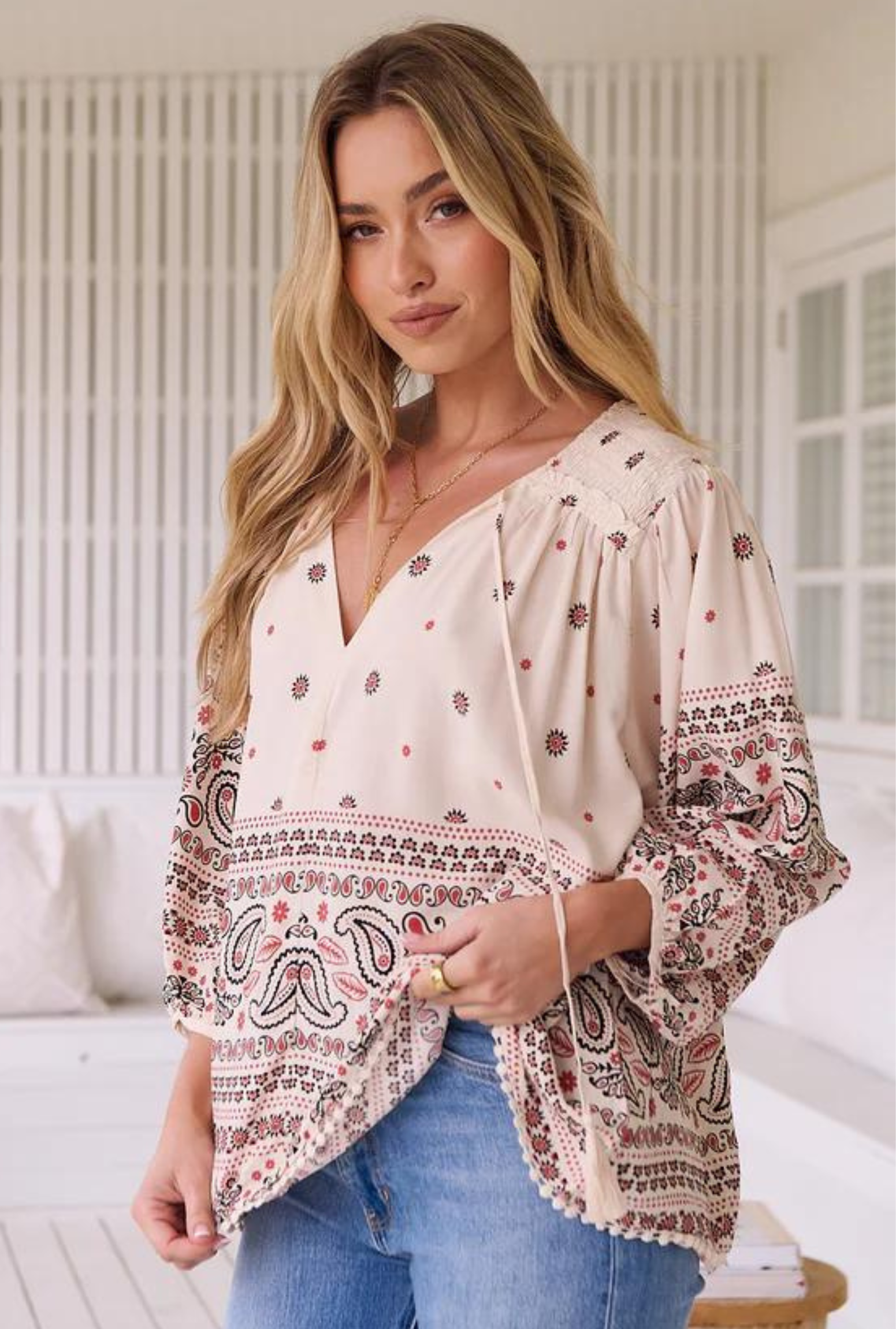 Jaase Dixie Print Rue Top - Pale Pink