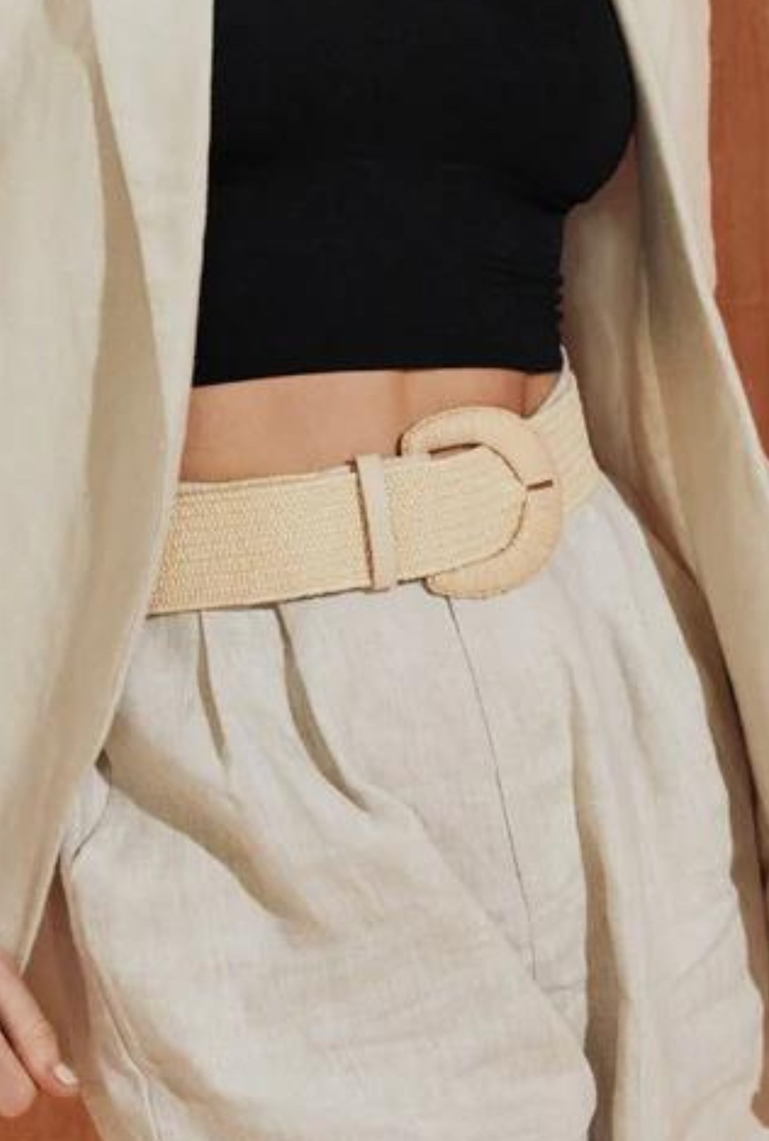 Astrid Straw Woven Stretchy Belt - Natural