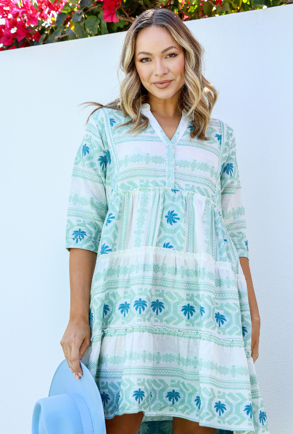 Mediterranean Palm Dress - Mint