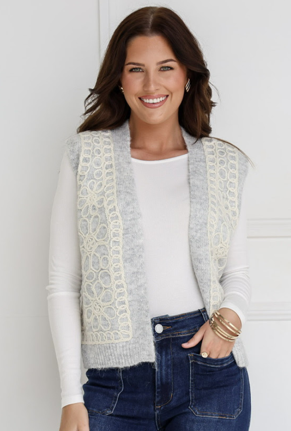 Boston Crochet Vest - Soft Grey