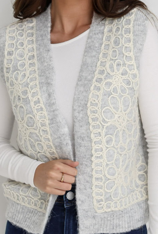 Boston Crochet Vest - Soft Grey