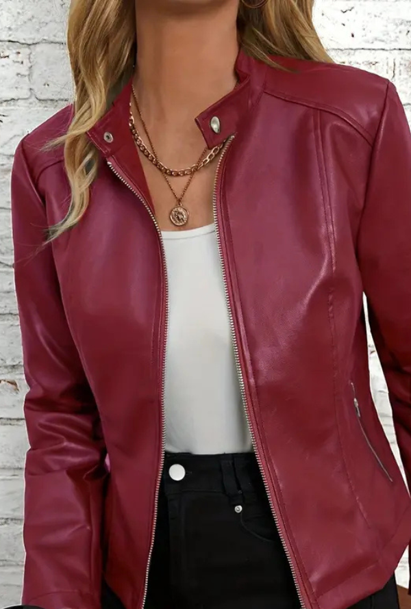 Lennox Faux Leather Jacket - Burgundy
