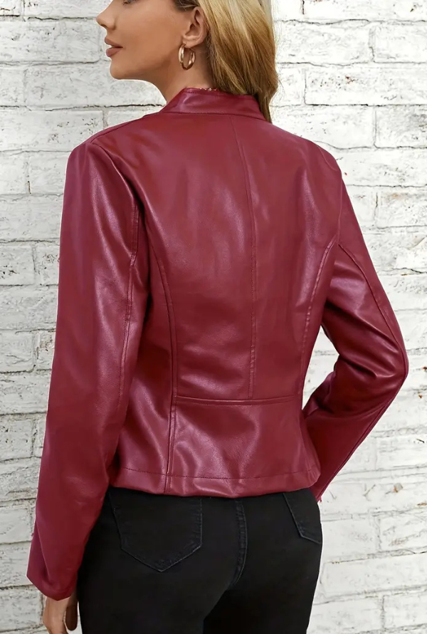 Lennox Faux Leather Jacket - Burgundy