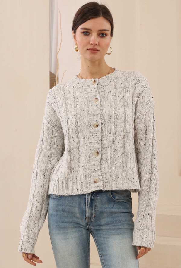 Jessie Cable Knit Cardigan - Winter Grey