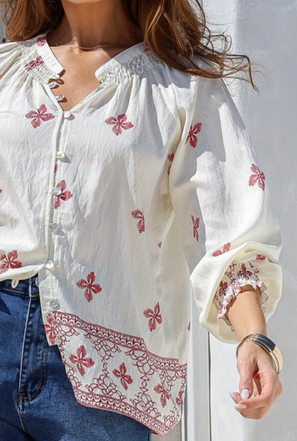 Luna Blouse - Ivory/Rose