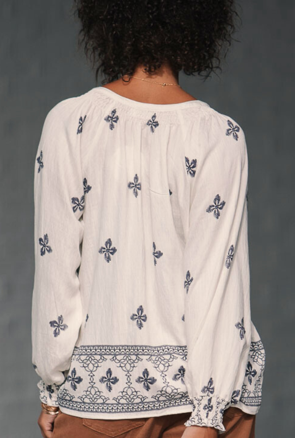 Luna Blouse - Ivory/Navy