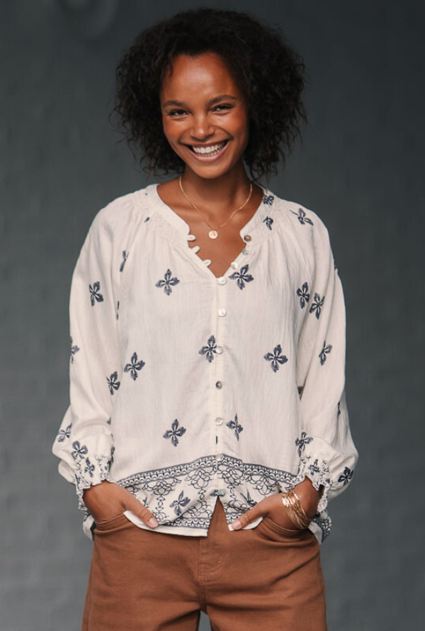 Luna Blouse - Ivory/Navy