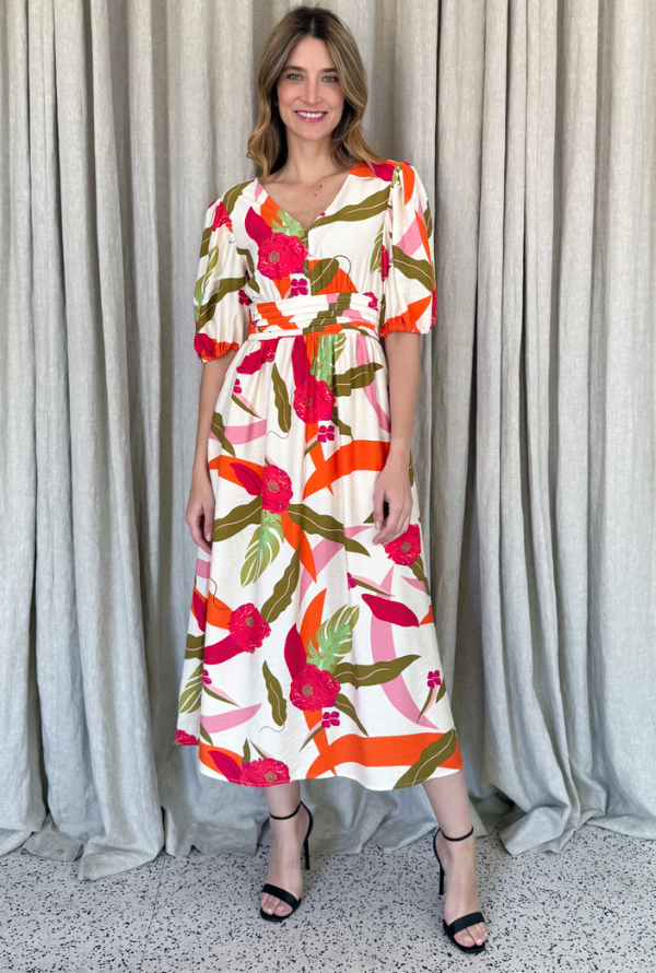 Botanical Midi Dress - Red