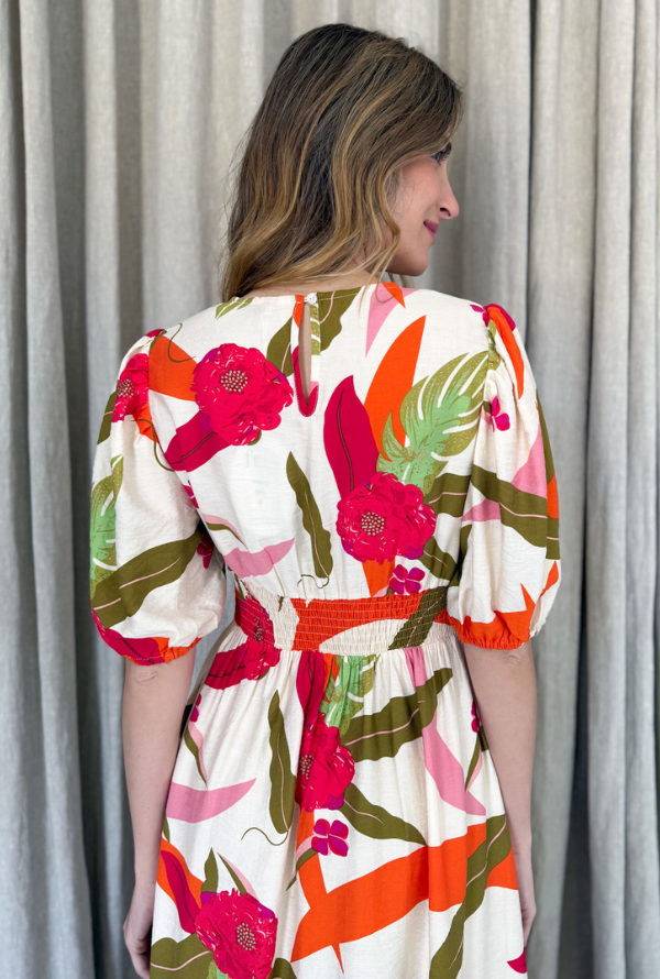 Botanical Midi Dress - Red