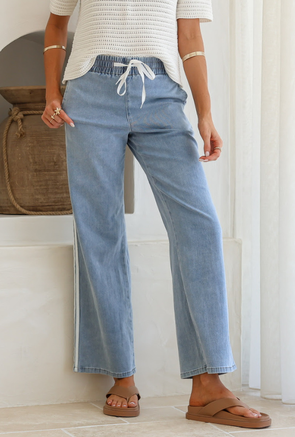 Dixie Stripe Jeans - Light Blue Denim