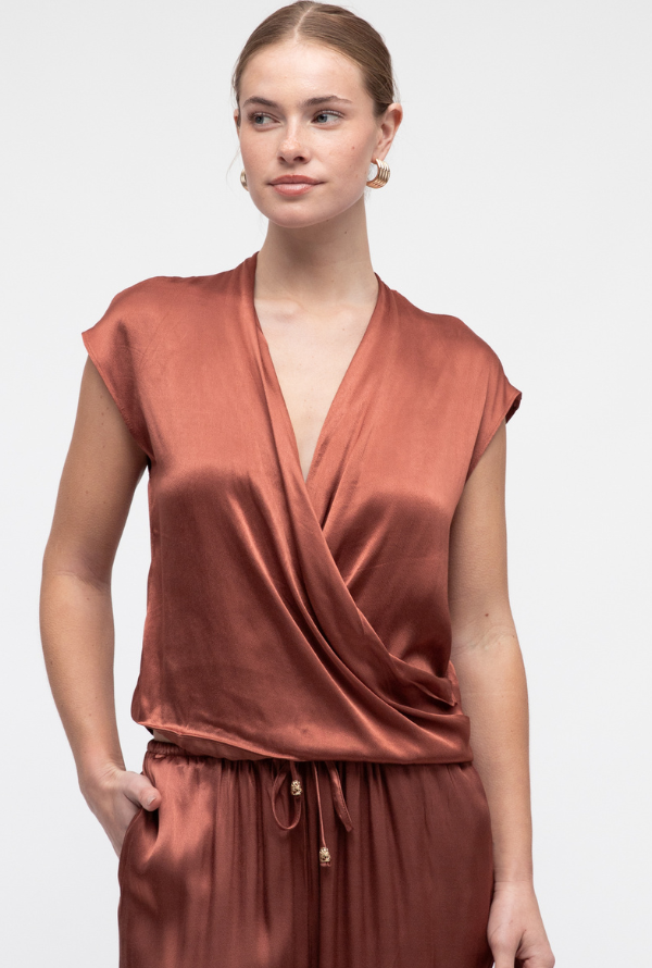 Lara Cross Over Blouse S/Less - Rose