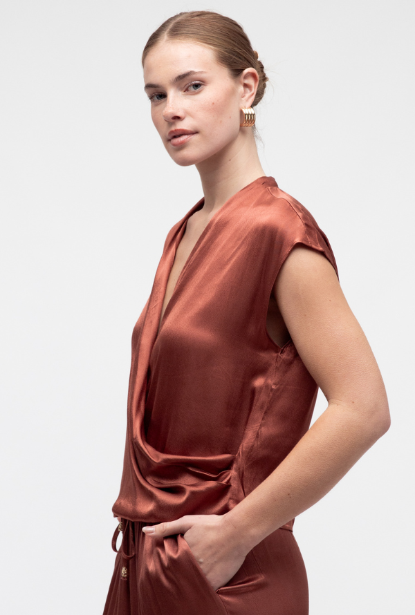 Lara Cross Over Blouse S/Less - Rose