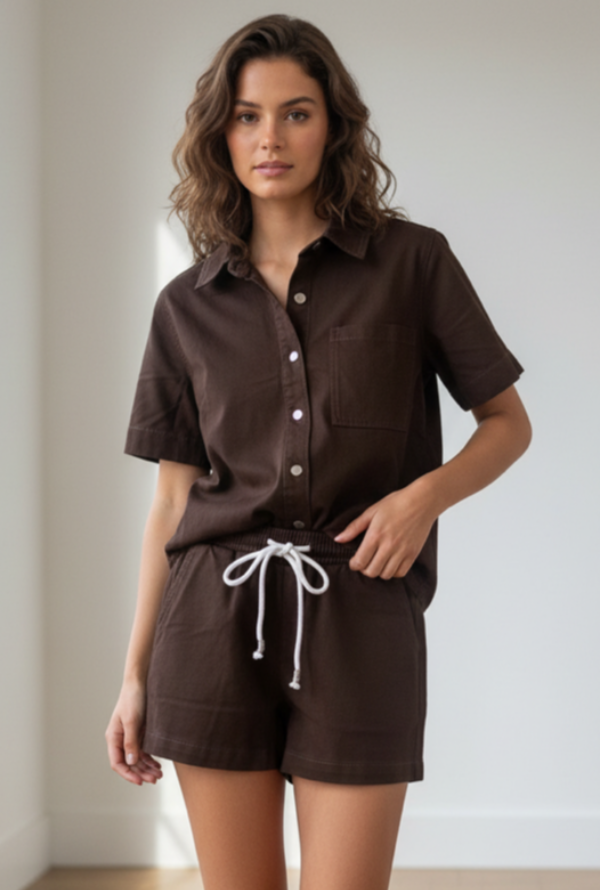 Olivia Denim S/S Shirt - Chocolate