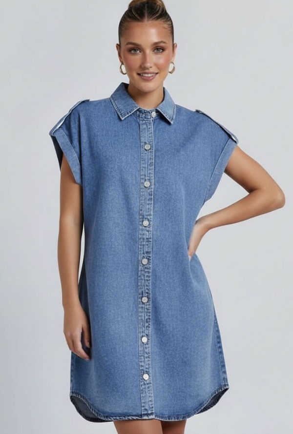 Blake Shift Dress - Mid Blue Denim