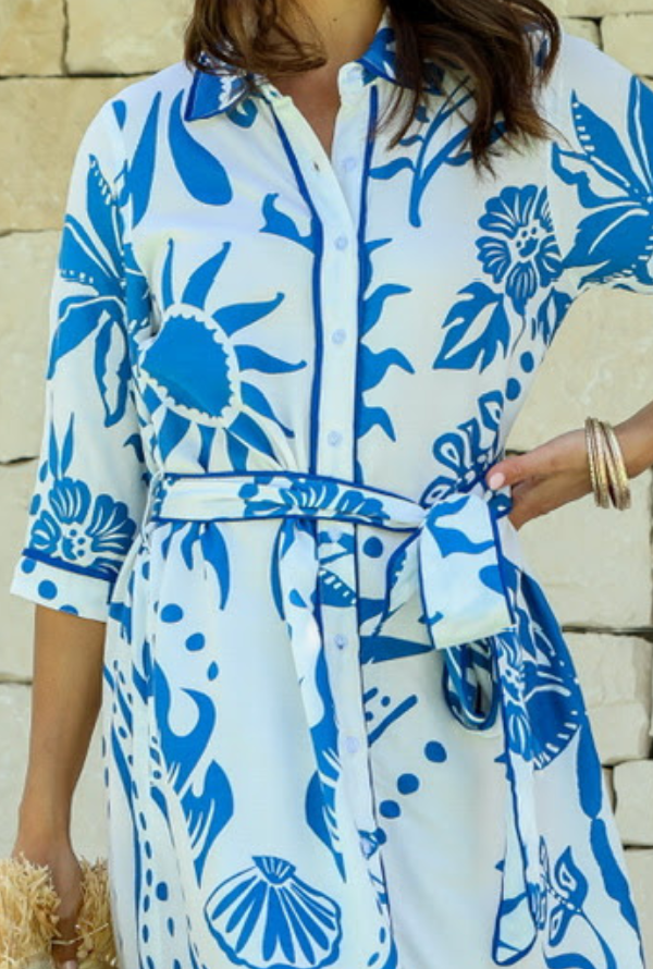 Santorini Soleil Shirt Dress - Blue