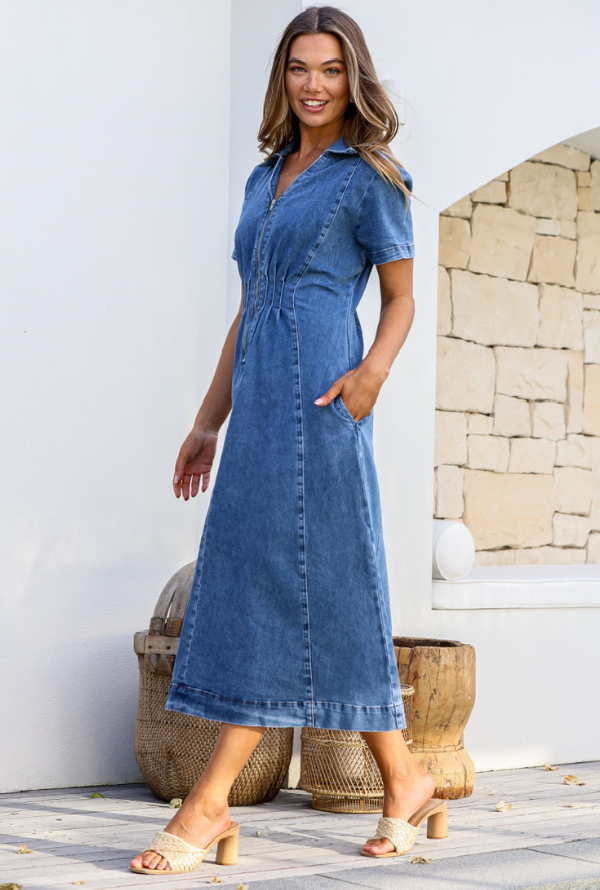 Shauni Denim Midi - Blue Denim