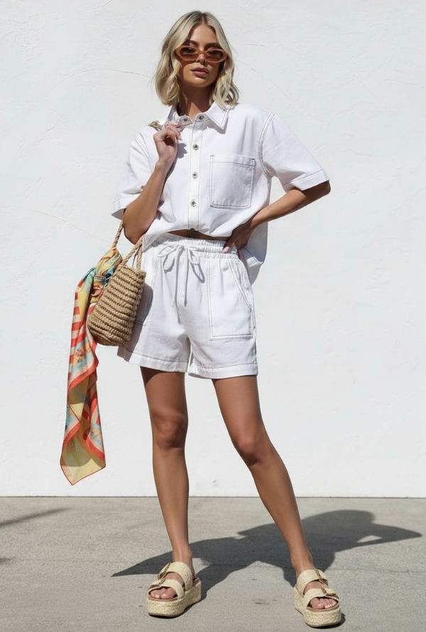 Olivia Denim Short - White