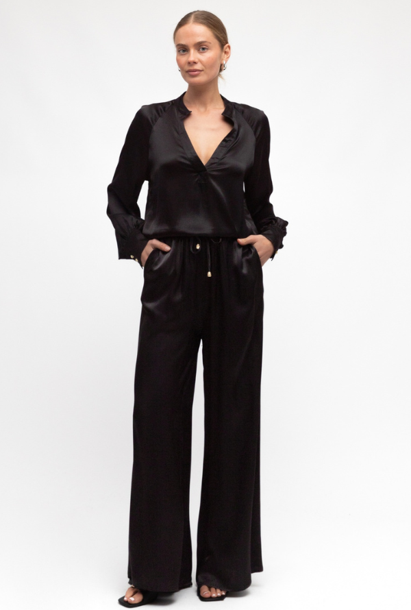 Valari Satin Blouse - Black