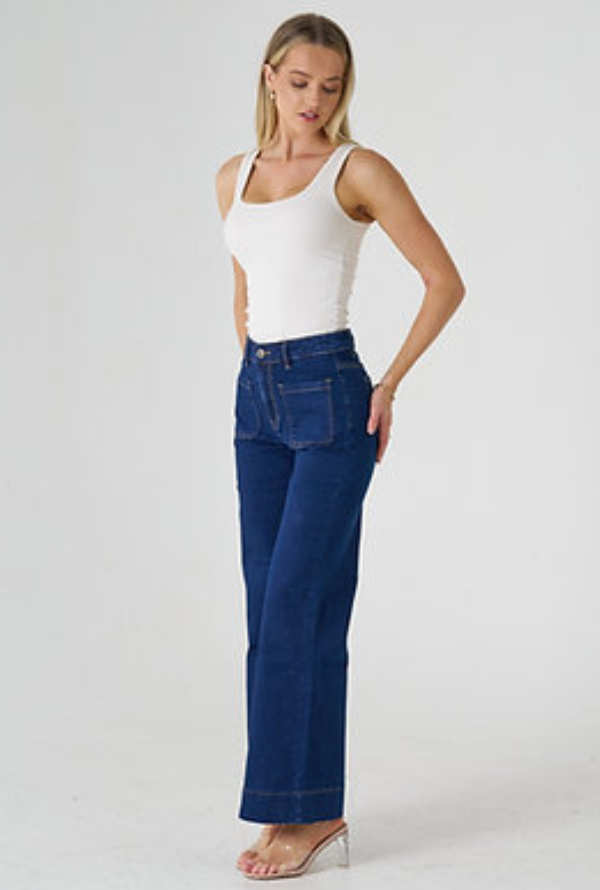 Ruby Wide Leg Jeans - Dark Blue Denim