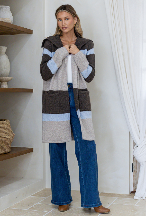 Geneva Cardigan - Chocolate & Powder Blue