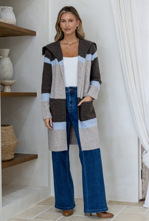 Geneva Cardigan - Chocolate & Powder Blue
