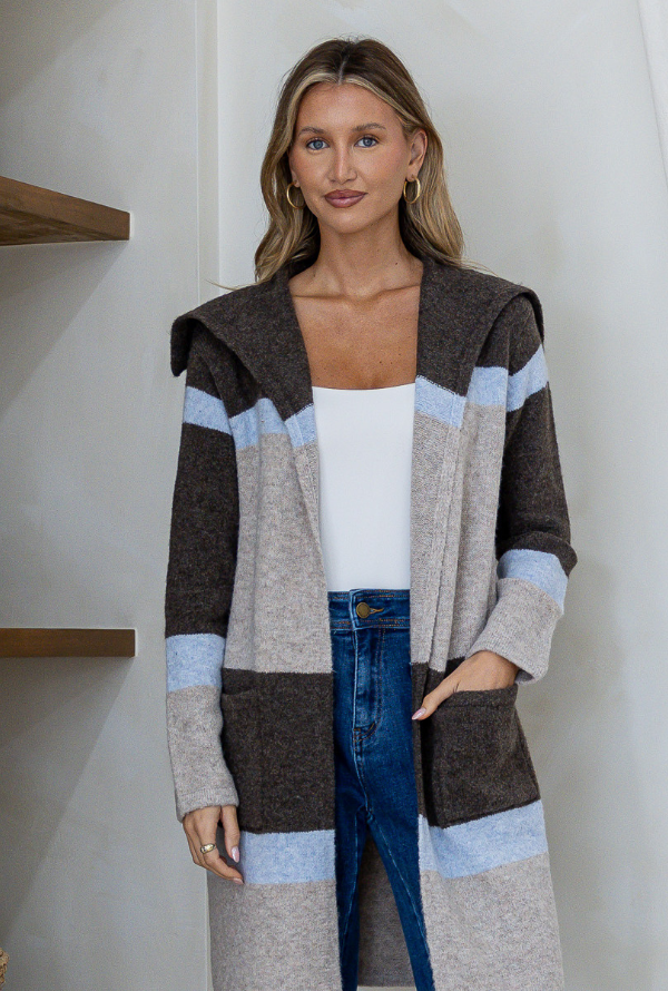 Geneva Cardigan - Chocolate & Powder Blue