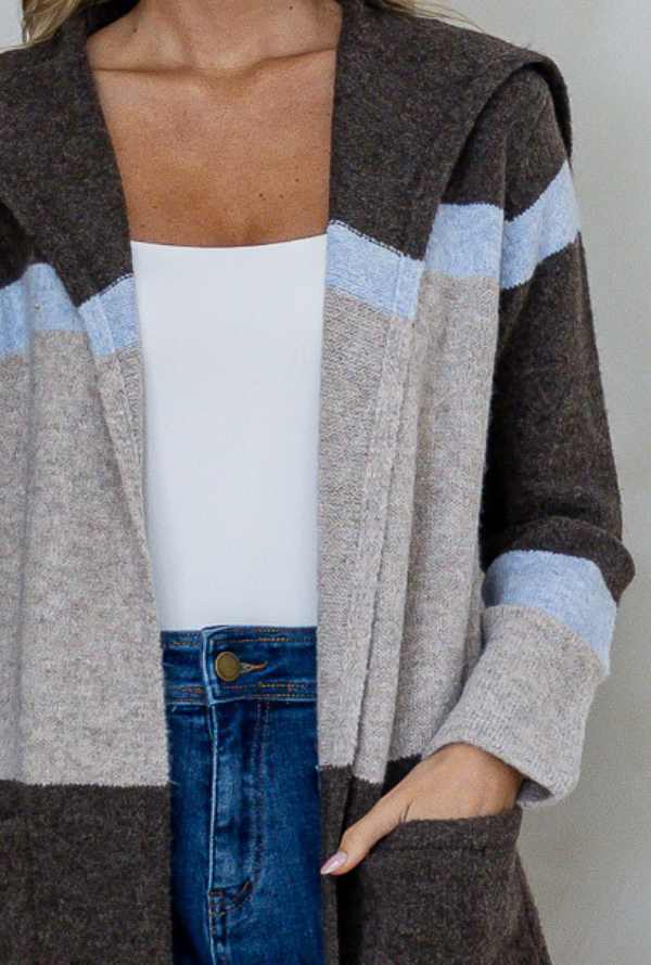 Geneva Cardigan - Chocolate & Powder Blue