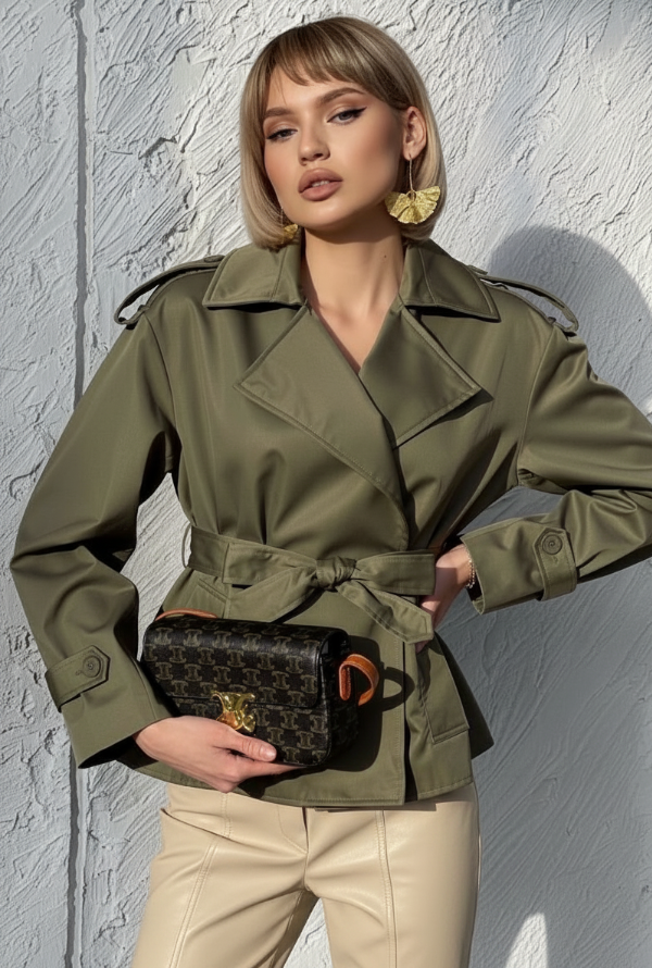Casey Cropped Trench - Khaki