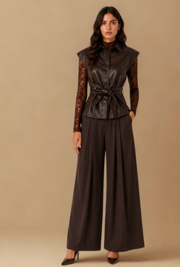 Bella Pleat Pant - Chocolate