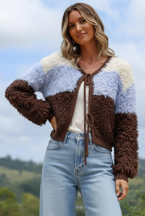 Aria Cardigan - Powder Blue/ Chocolate