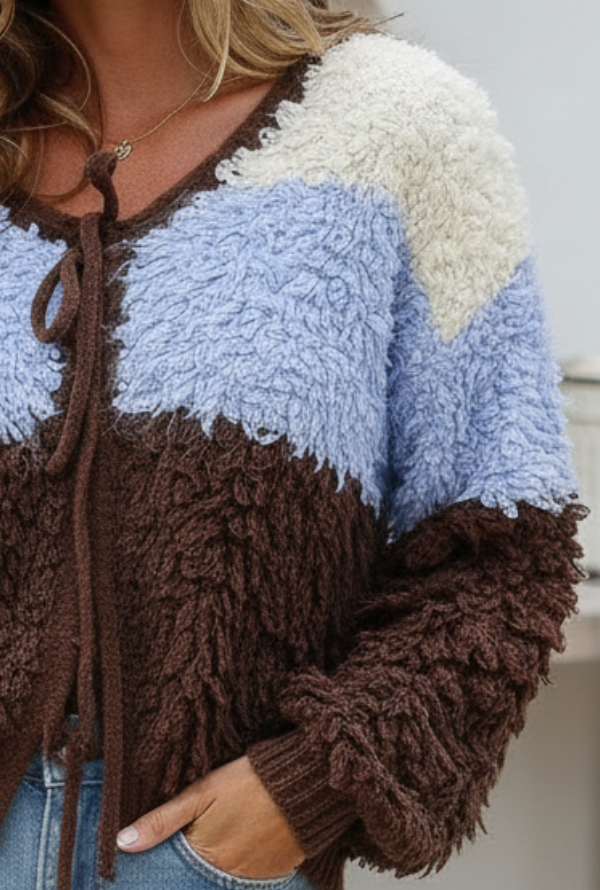 Aria Cardigan - Powder Blue/ Chocolate