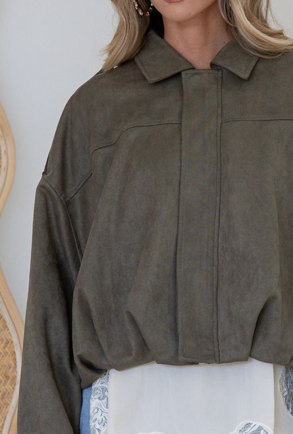 Molly Faux Suede Jacket - Khaki